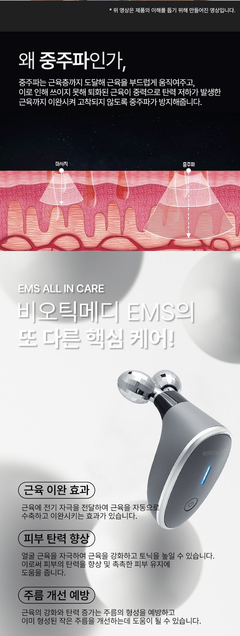 비오틱메디 EMS 마사지기 얼굴 페이스롤러